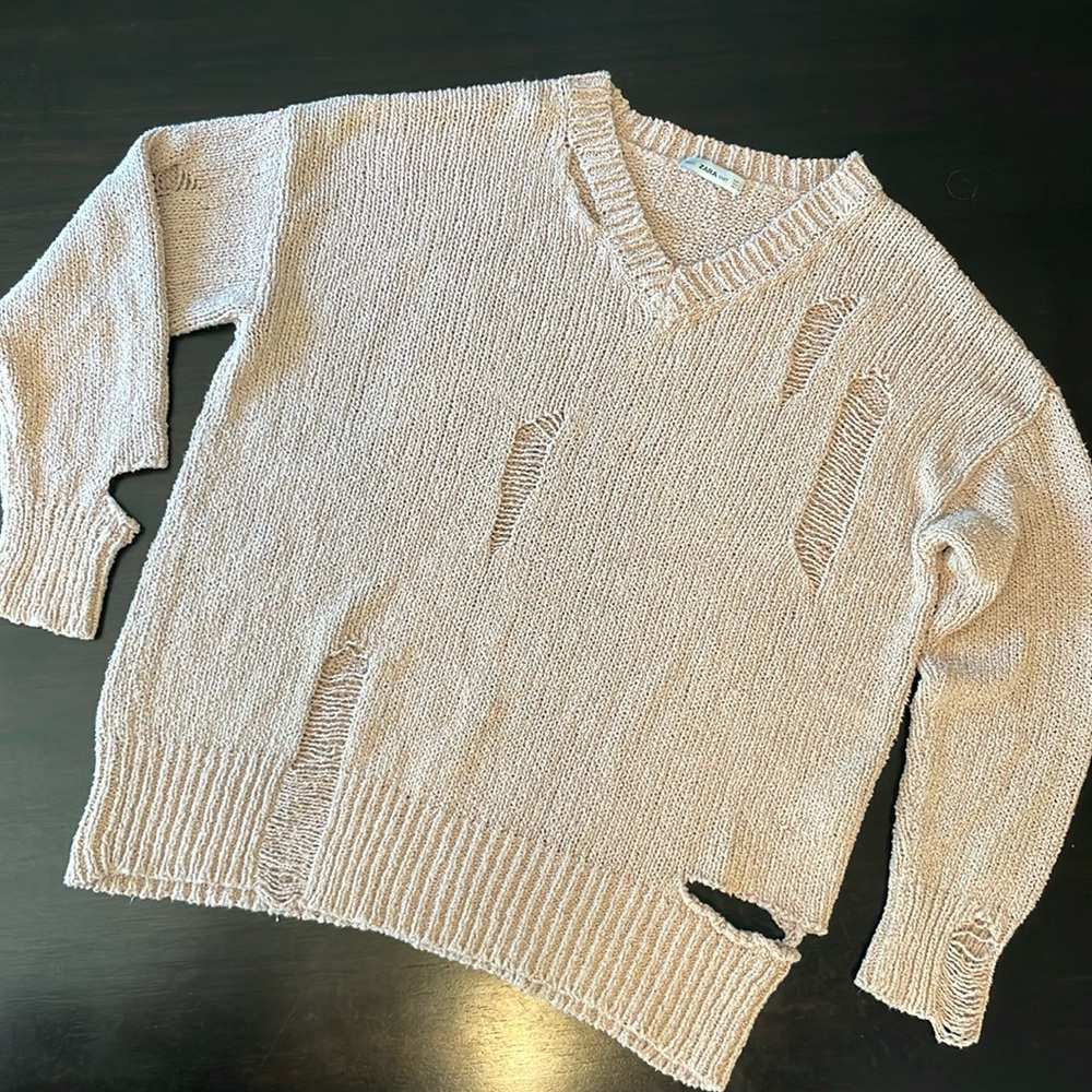 Zara Oversized V-Neck Distressed Sweater